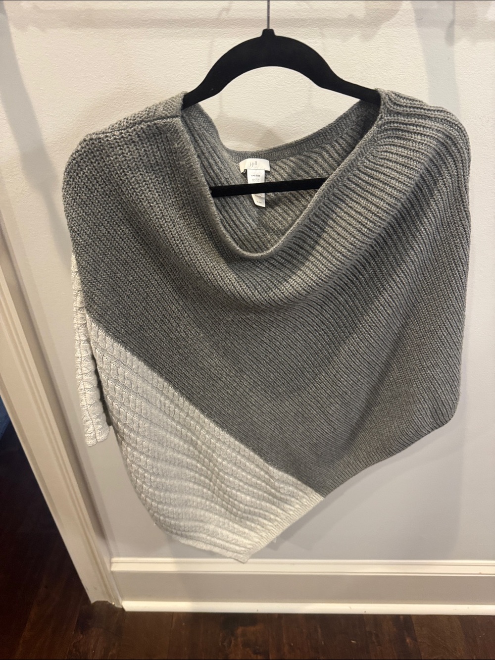 J Jill Two-Tone Gray & Cream Knit Poncho Sweater